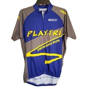 Playtri Mens Cycling Swim Run Bike Jersey XL Blue & Gray Rocket Science